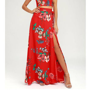 Lulu's Bloom With a View Red Maxi Skirt
